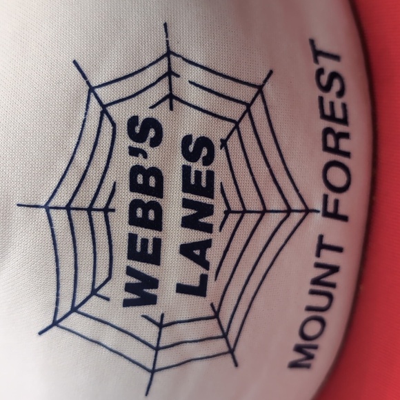 VTG,Webb's Lanes Mount Forest Red/White 3 Stripe Snapback Trucker Hat. - Picture 2 of 13